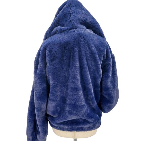 FRENCH CONNECTION sz 2 XS Eclipse Blue Faux Fur Hoodie Full Zip Jacket b133 - Picture 4 of 11